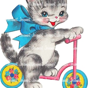 Digital kattbild - Digital nedladdning av kattunge vintage - Bild av kattunge på skoter - Vintagebild stor PNG - Retro kattungeskoter - Söt katt
