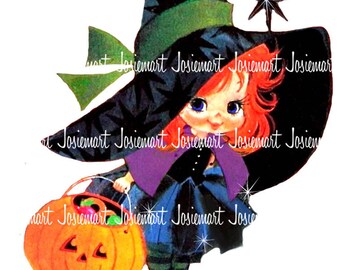 Halloween Witch Cute Clip Art - Witch Image Greeting - Digital Download Halloween Vintage - Image Collage Large PNG - Spunky Witch Clipart