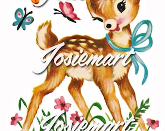 Vintage Digital Download Deer Kawaii Vintage Image Collage Large JPG