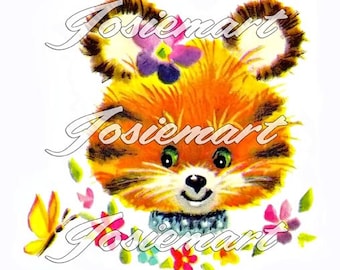 Vintage Digital Download Tiger Kawaii Vintage Image Collage Large JPG