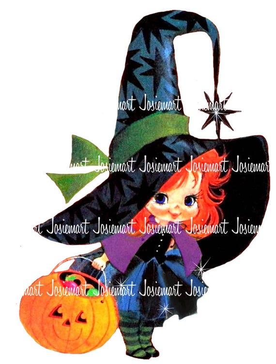 Halloween Witch Cute Clip Art - Witch Image Greeting - Digital Download Halloween Vintage - Image Collage Large PNG - Spunky Witch Clipart