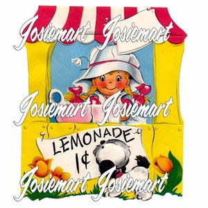Vintage Digital Download Lemonade Stand with Girl Image Collage Large JPG PNG