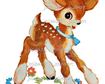 Vintage Digital Download Deer Kawaii Brown Vintage Image Collage Large JPG and PNG