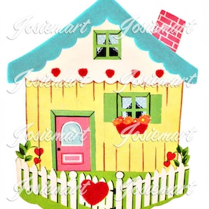 Cottage House Vintage Digital Download Vintage Image Heart Collage Large JPG