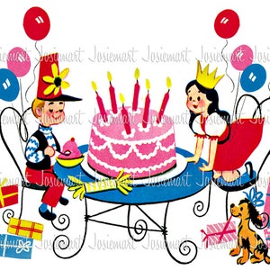 Vintage Digital Download Geburtstagsparty Kinder primäre Geschenke Tisch Kuchen Bild Collage große JPG PNG