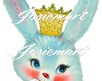 Vintage Digital Download Blue Crown Bunny Vintage Image Collage Large JPG