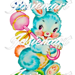 Vintage Digital Download Blue Bunny Kawaii Vintage Image Collage Large JPG