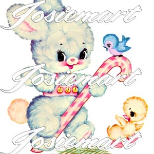 Coelhinho de download digital vintage com doces Kawaii colagem de imagens vintage grande JPG