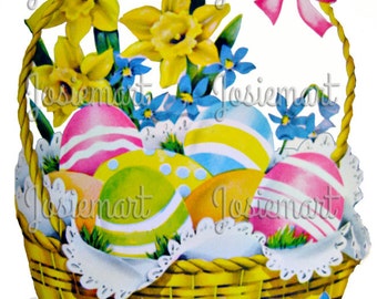 Easter Egg Basket Vintage Digital Download Vintage Image Pink Collage Large JPG and PNG