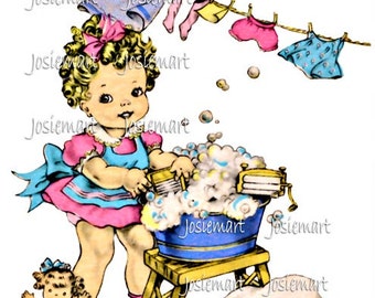 Digital Download Wash Day Girl 1930s Vintage Image Collage Large JPG PNG  Clipart