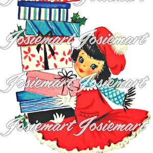 Vintage Digital Download Christmas Gifts Shopping Girl Vintage Image Collage Large JPG and PNG