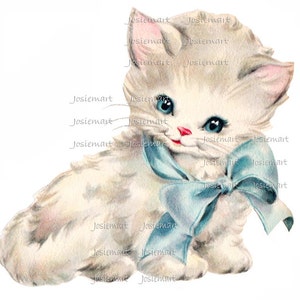 Digital Download Kitten with Pink Bow Vintage Image Collage Large JPG PNG