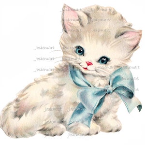 Digital Download Kitten with Blue Bow Vintage Image Collage Large JPG PNG