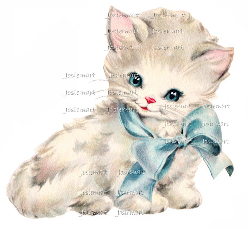 Digital Download Kitten with Blue Bow Vintage Image Collage Large JPG PNG image 1