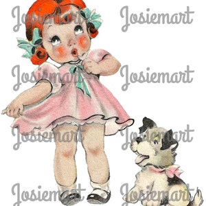 Girl with Puppy Digital Download Vintage Image Collage Large JPG and PNG Clipart