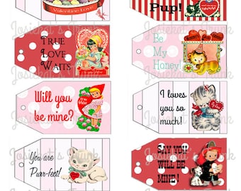 Valentine Gift Tags Retro Digital Download Vintage Image Printable Sheet Collage JPG