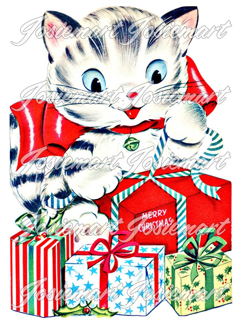 Vintage Digital Download Cat Christmas Gifts Kitten Vintage Image Collage Large JPG and PNG image 1