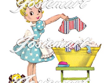 Vintage Digital Download Laundry Day Wash Girl Blonde Vintage Image Collage Large JPG Clipart