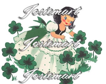 Vintage Digital Download Irish Girl Shamrock St. Patrick Vintage Image Collage Large JPG Clipart