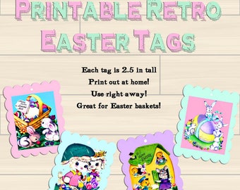 Easter Gift Tags, Instant Download Printable Tags, Vintage Digital Download Easter, Bunny Chicks Spring Tags, JPG Easter Basket Gift Tags