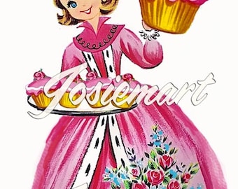 Vintage Digital Download Cupcake Queen Pink Blond Vintage Image Collage Large JPG Clipart