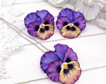 Fimo Stiefmütterchen Schmuck: Florale Ohrringe oder Anhänger