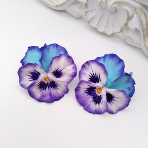 Pansy earrings Polymer clay jewelry Unique earrings Artisan Jewelry Statement earrings loc jewelry Boho earrings Pansies jewelry