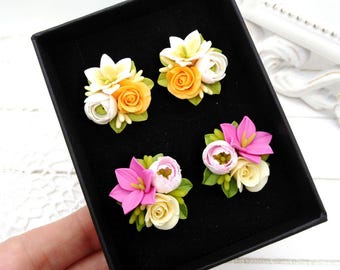Polymer Clay Floral Stud Earrings: Handmade Flower Jewelry