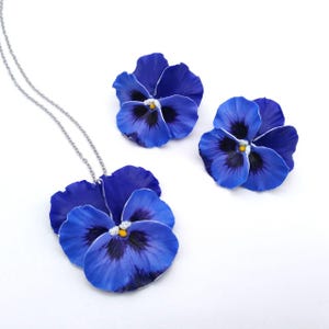 Pansy Set pendant dangle earrings polymer clay earring Pansy jewelry polymer clay design handmade jewelry floral necklace clay artist flower