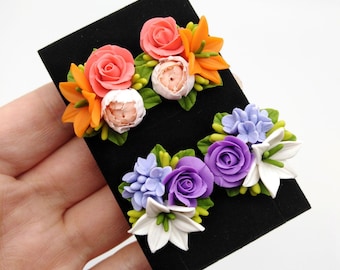 Handmade Polymer Clay Floral Stud Earrings: Pastel Wedding Jewelry