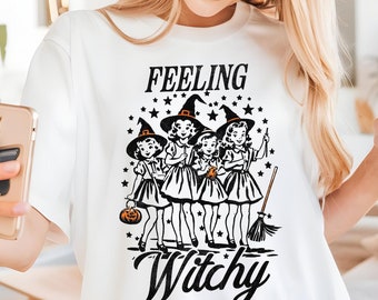 Koszulka Comfort Colors® Halloween, koszulka Vintage Halloween Witch, zabawny prezent na Halloween, straszny sezon, koszulka dla dziewcząt na Halloween, sezon jesienny