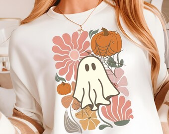 Camisa de otoño Comfort Colors, linda camisa de otoño, linda camiseta de fantasma, camisa de calabaza de otoño, camisa de otoño, camisa de otoño boho, camisa de parche de calabaza