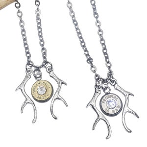 Bullet Jewelry Antler Charm Necklace - Petite Double Antler & Bullet Necklace - Unique Antler Jewelry for Her for Huntress Jewelry Design