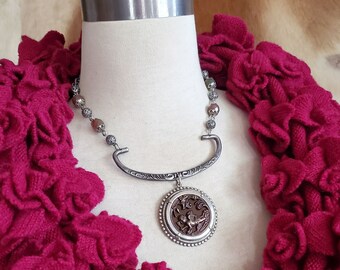 Button Necklace - LOVE - Gift for MOM - Antique Cherub or Cupid at Rest w/ Arrows - Upcycled Picture Button Beaded Necklace - Art Nouveau