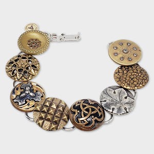 Antique Button Bracelet - Vintage Picture Button Jewelry, Repurposed Gift for Her, Unique Handmade Multi-Button Bracelet Gold Art Nouveau