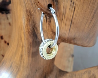 Bullet Earrings - Hoop Earring - BEST SELLER! - 410 Gauge Shotshell Mixed Metal Beaded Stainless Steel Oval Hoop Earrings - Other Style Too!