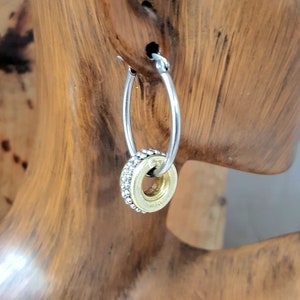 Bullet Earrings - Hoop Earring - BEST SELLER! - 410 Gauge Shotshell Mixed Metal Beaded Stainless Steel Oval Hoop Earrings - Other Style Too!