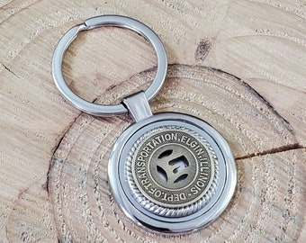 Gift for Him - Coin Jewelry - Coin Accessories - Transit Token Jewelry - Initial E - Genuine ELGIN ILLINOIS Transit Token Round Key Ring