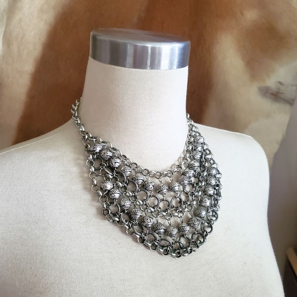 Vintage Jewelry - Mialisia Brand Cleopatra Statement Necklace - Boho Style - Multi-Chain Silver Necklace - Bohemian Looks