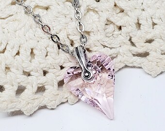 Heart Jewelry - Gift for MOM - Swarovski Brand Pink Crystal Heart Necklace - Gift For Girlfriend - Gift For Daughter - Mother's Day