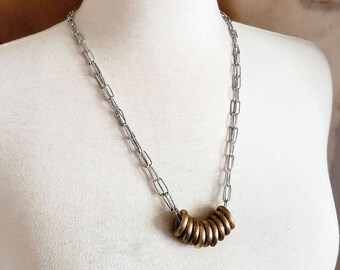 Vintage Chunky Gold Link Silver Paper Clip Necklace - Modern, Stylish, Classic Jewelry - Simple Elegance - Mixed Metal Necklace