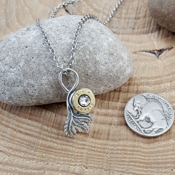 Bullet Necklace - Bullet Jewelry - Sterling Silver Leaf Motif Bullet Necklace - Outdoorsy - Rustic - SureShot Jewelry - BEST QUALITY