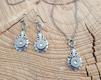 Gift Sets - Jewelry Sets - Bullet Jewelry - Vintage Look Diamond Bullet Necklace & Earring Set - Gift for Her - Bridesmaids Gifts