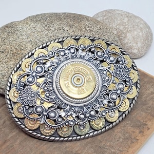 Ladies Western Style Oval Belt Buckle - Bullet & Shotshell Buckle for Her - Cowgirl Western Fashion Accessories for Women Unique Gift Idea