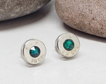 Bullet Jewelry - Bullet Studs - EMERALD Bullet Earrings - May Birthstone - BEST QUALITY - Other Crystal Options - SureShot Jewelry