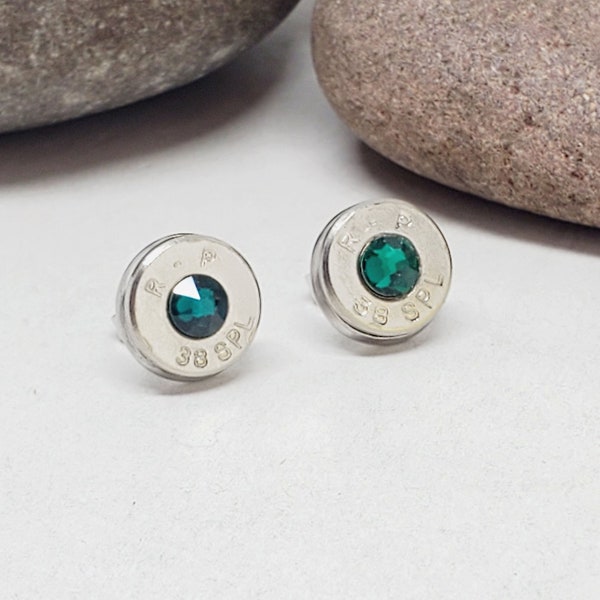 Bullet Jewelry - Bullet Studs - EMERALD Bullet Earrings - May Birthstone - BEST QUALITY - Other Crystal Options - SureShot Jewelry