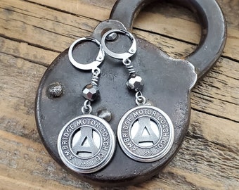 Coin Earrings - Letter A - Personalized - Transit Token Jewelry - Travel - Transportation - Subway Tokens - Ambridge Pennsylvania