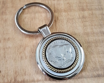 Llaveros - Accesorios para hombre - Joyería con monedas - Llavero redondo de níquel búfalo genuino - Regalos por menos de 20 dólares