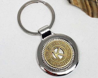 Coin Jewelry - Key Chain - Coin Accessories - Transit Token Jewelry - Initial K - Genuine Kalamazoo Michigan Transit Token Round Key Ring