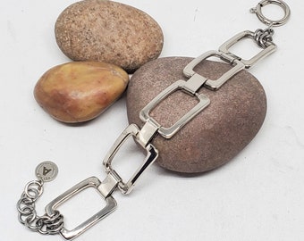 Silver Chain Link Bracelet - Upcycled 70's Chain Belt Rectangle Link Bracelet - Modern, Chunky Link Jewelry - Geometric Chain Bracelet